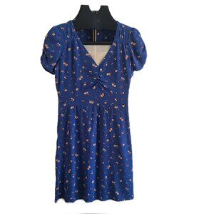 AMERICAN EAGLE Blue Floral Lightweight Short Sleeve V Neck Mini Dress Size Small